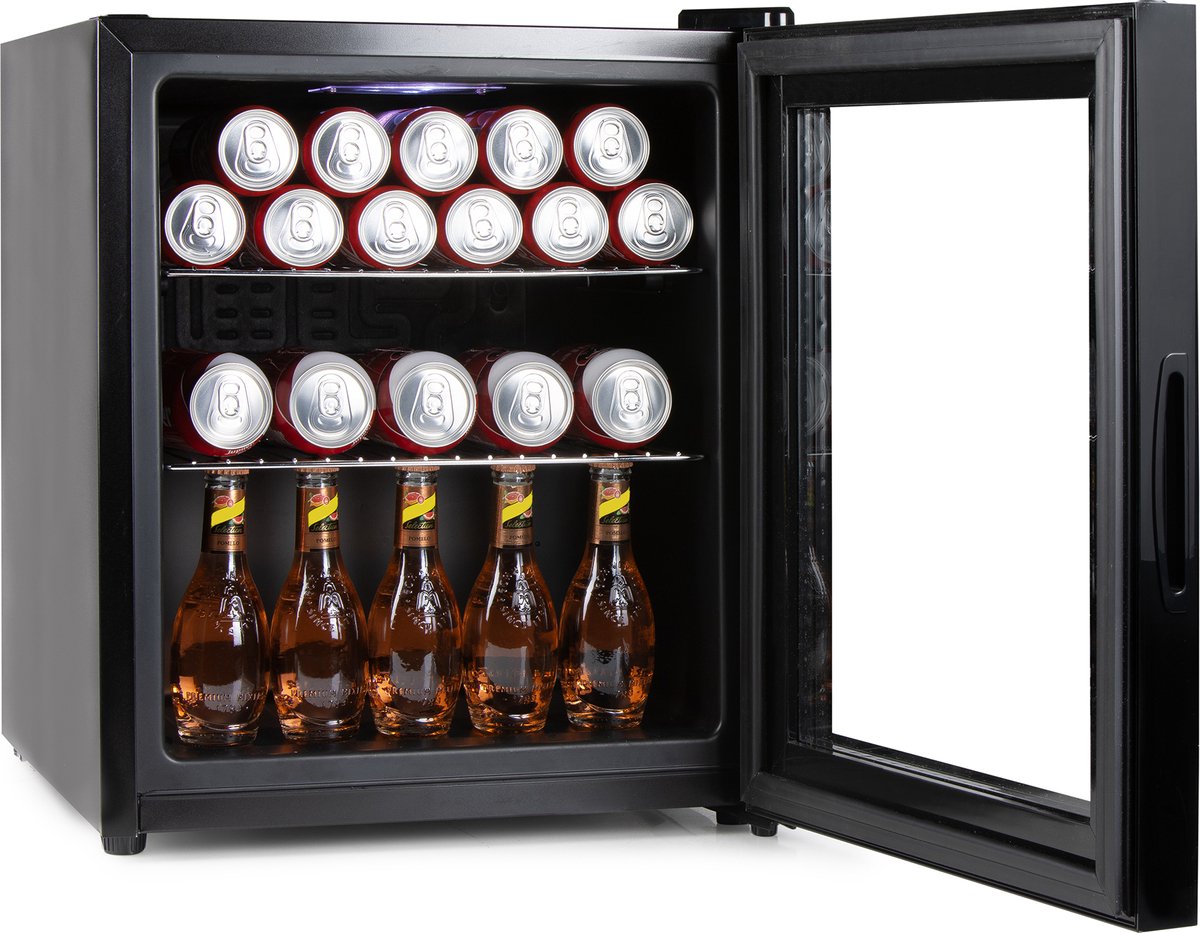 PRIMO PR178BC Drankkoelkast - Minibar - Mini Koelkast - Glazen deur - 46L - D - Zwart — afbeelding 1
