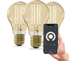 Calex Slimme LED Lamp - Set van 3 stuks - Wifi Filament Verlichting - E27 - Smart Lichtbron Goud -…