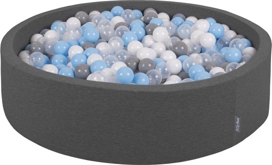 KiddyMoon piscine à balles 120x30cm/600 balles ronde grande piscine à balles avec balles colorées pour bébés et enfants, gris foncé: gris/blanc/transparent/bleu bébé