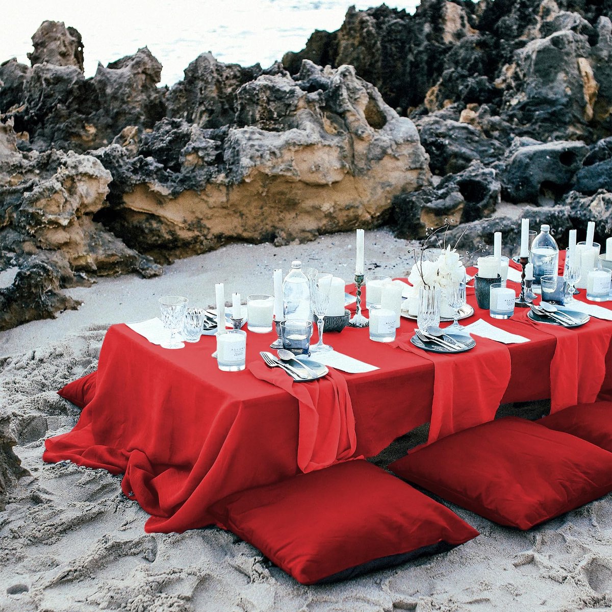 La'Moussawi ® Tafelkleed Set van 2 Stuks - Rood, Vlek- en Kreukvrij Polyester, Ideaal voor Feestelijke Gelegenheden