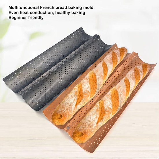 French Baguette Pan for Baking - 15"x6.3" Nonstick 2 Slot Perforated ...