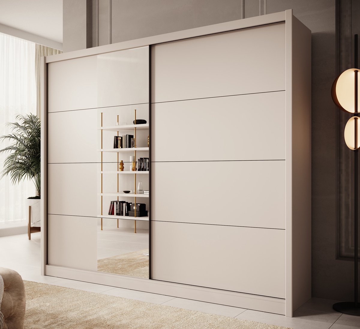 MEUBELLA Kledingkast Azul - Beige - 251 cm - Met spiegel