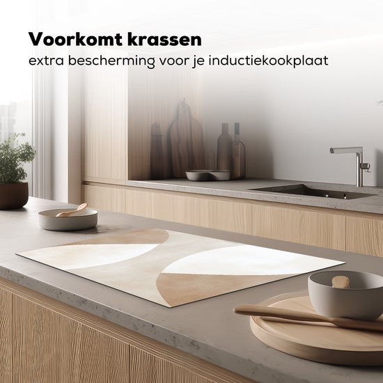 KitchenYeah® Protection plaque induction 74x48 cm - Marron - Japandi - Abstrait - Beige - Protege plaque de cuisson - Couvre plaque induction - Protecteur d'induction - Cuisine