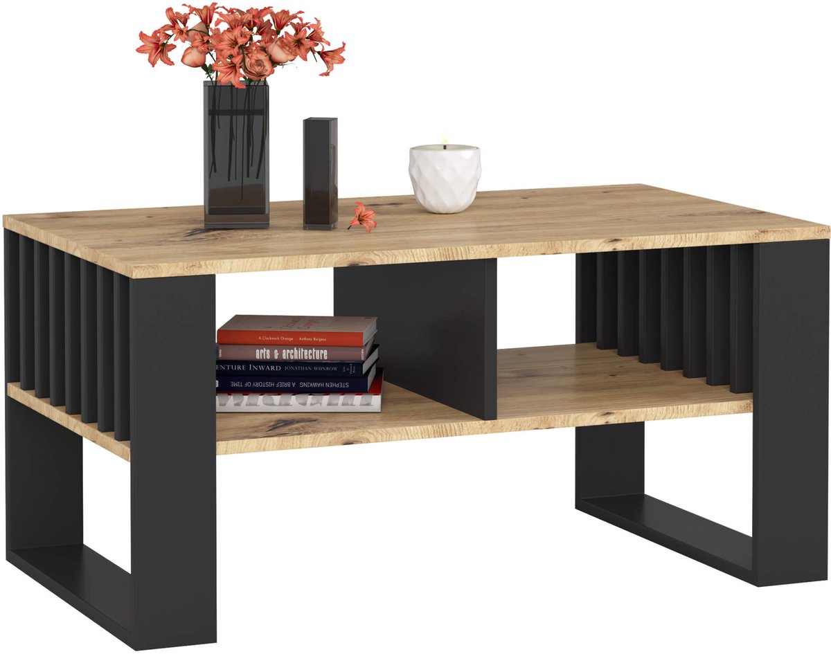 Salontafel Koffietafel ROCKFORD / Artisan Eik - Zwart / 92x45x53 cm