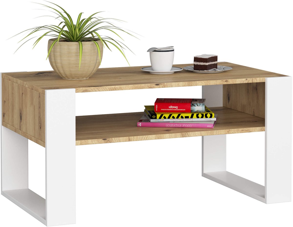 Salontafel Koffietafel DOMI / Artisan Eik - Wit / 92x45x53 cm