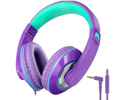 StayPowered Kinderkoptelefoon - Perfect Geluid & Ultiem Comfort - Verstelbaar - HD Microfoon - Kraakhelder Stereo - Zachte Oorkussens - Duurzame Kabel - 3.5mm Jack - Paars/Groen - Levering Sneller dan Aangegeven!