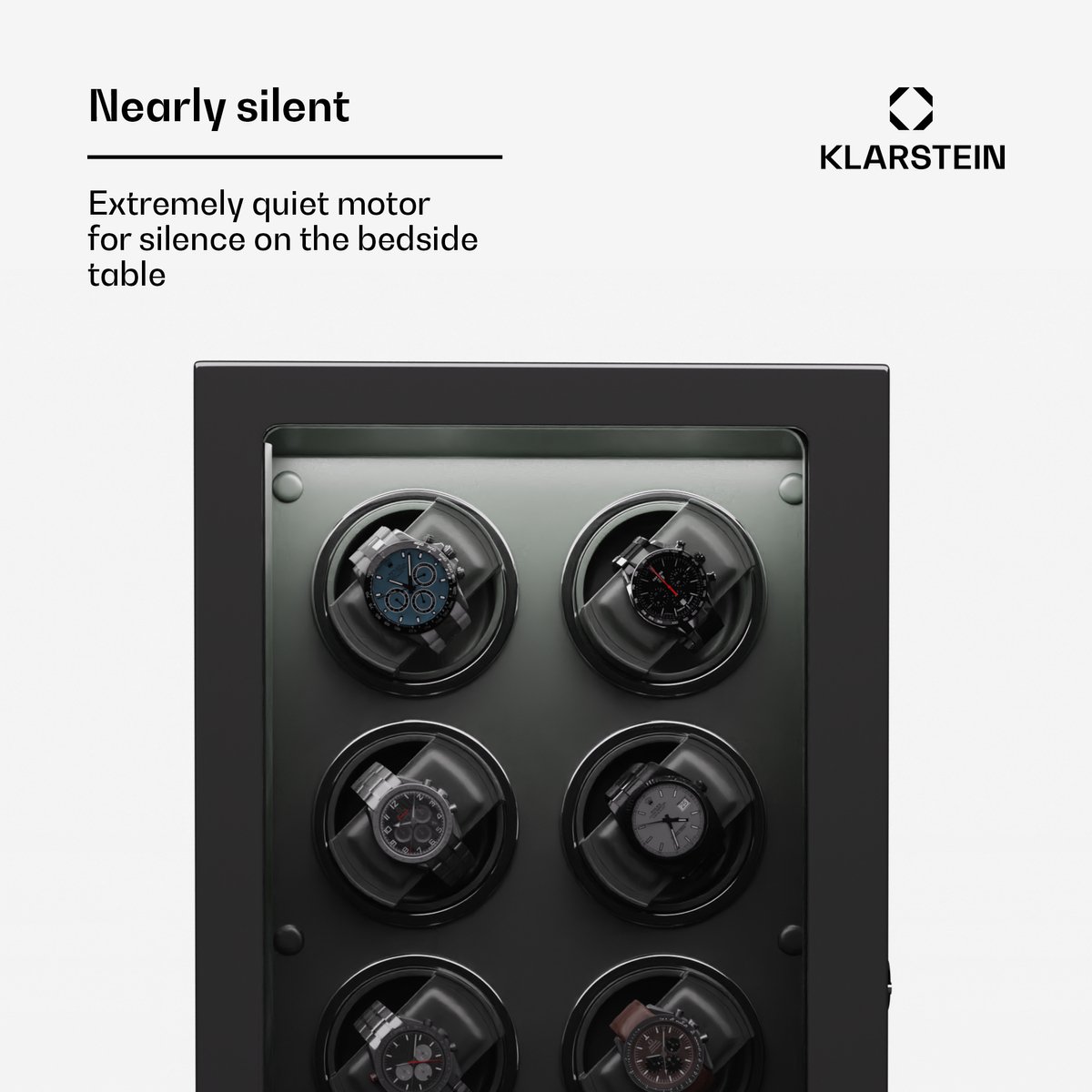 Klarstein Luminoustime Watch Winder Voor 6 Horloges Automatische Watchwinder Met Fluisterstille Japanse Motor Lcd Touch Panel Afstandsbediening Rgb Led Verlichting 20 Tpd Instellingen Vegan Leer Zwart 947435228