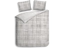 Heckettlane Dekbedovertrek Helgi - Bedlinnen met Strepen print - 200x220 cm - Grijs - Dekbedhoes van 100% Katoen-Twill