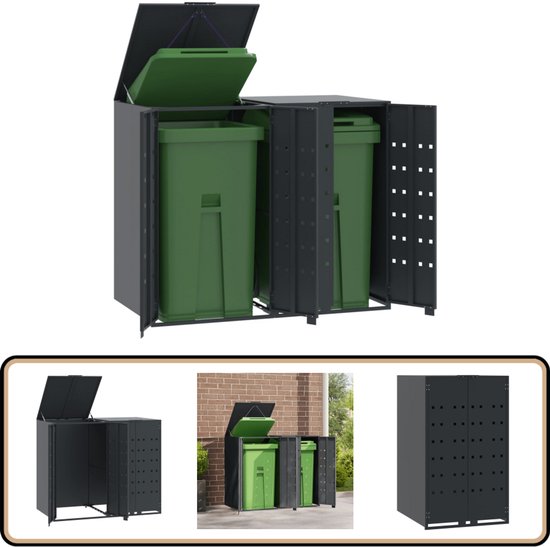 vidaXL Containerberging - 2 containers - Antraciet Container Berging - Vuilnisbak Opslag - Afvalbak Kast - Tuincentrum - Buitenaansluiting