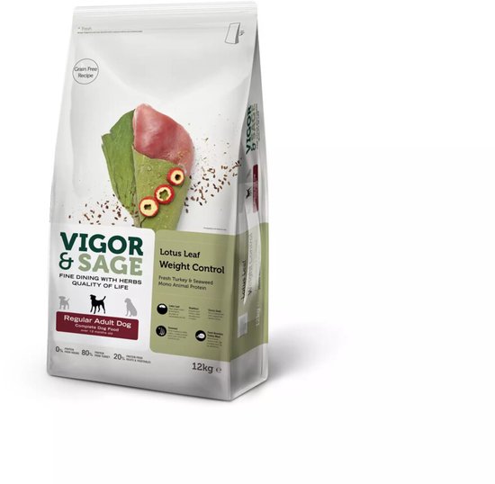 Vigor & Sage Hondenvoer Regular Weight Control Lotus Leaf 12 kg