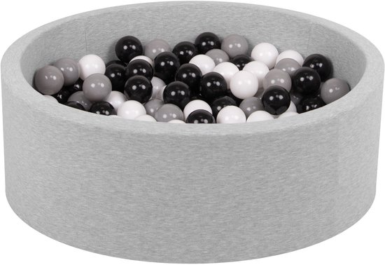 Petsona bällebad bällepool für hunde 90x30cm/200 bälle rund katze kaninchen haustiere hundepool tiere schaumstoff pool tragbar hergestellt in eu, hellgrau: grau/weiß/schwarz