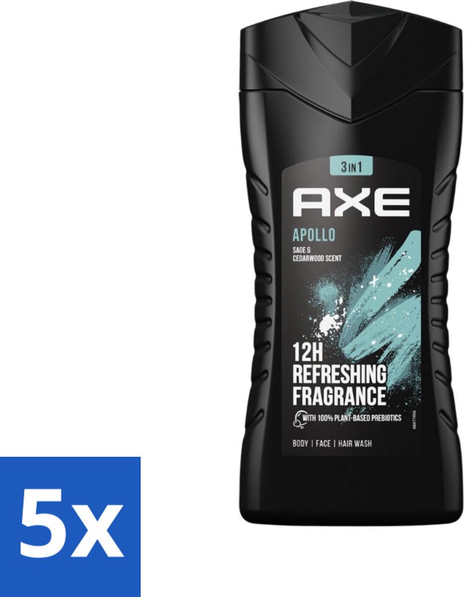 Axe - 3-in-1 Douchegel - Apollo - Sage & Cedarwoord - 12hrs Long Lasting Scent - 250 ml - Bulkverpakking - 5 stuks