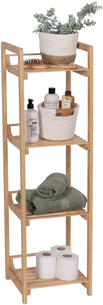 Tendance Badkamer kast met 4 planken - bamboe hout - 104 x 30 x 30 cm - opbergkast / wandkast