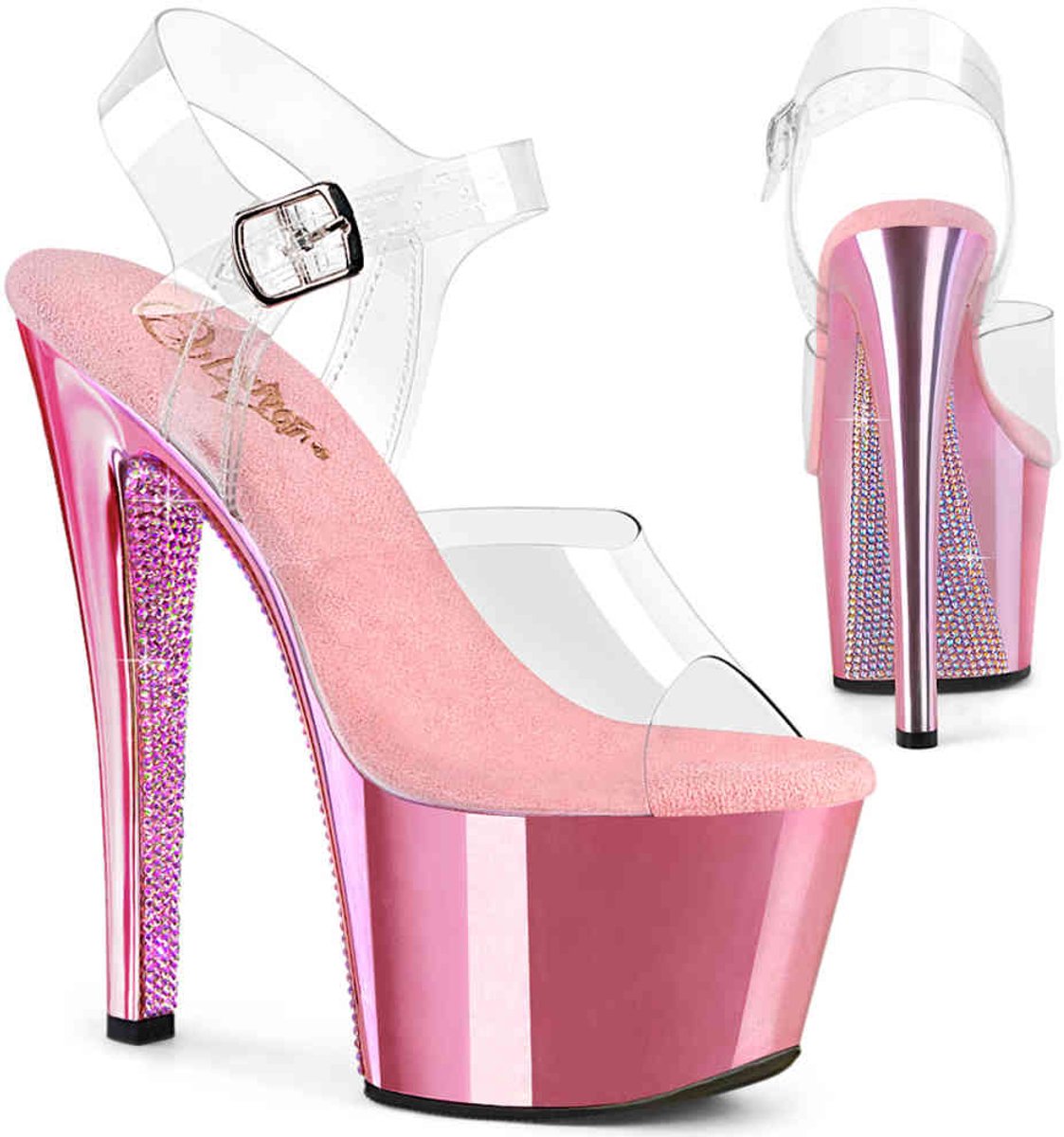 Pleaser SKY-308CHRS Sandaal met enkelband 37 Shoes Transparant Roze