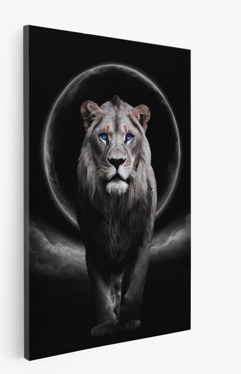 Saammp Canvas Schilderij - Leeuw met maan - Abstract - Dieren - 30x45 - Foto op canvas - Wanddecoratie - Muurdecoratie Woonkamer - Slaapkamer decoratie - Canvas Print Multicolor