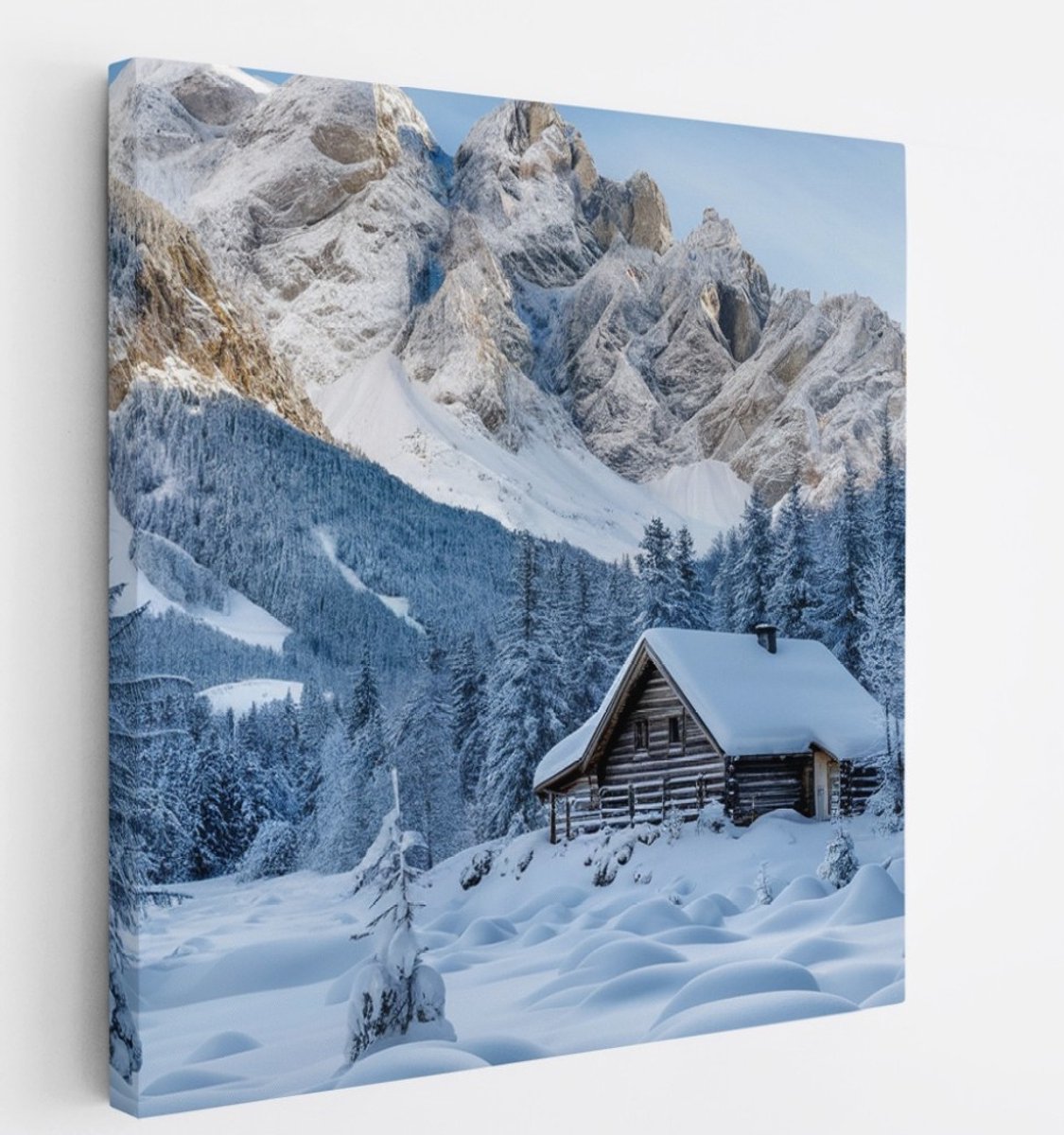 Saammp Canvas Schilderij -Besneeuwd Huis - Landschap - Natuur - 60x60 - Foto op canvas - Wanddecoratie - Muurdecoratie Woonkamer - Slaapkamer decoratie - Canvas Print
