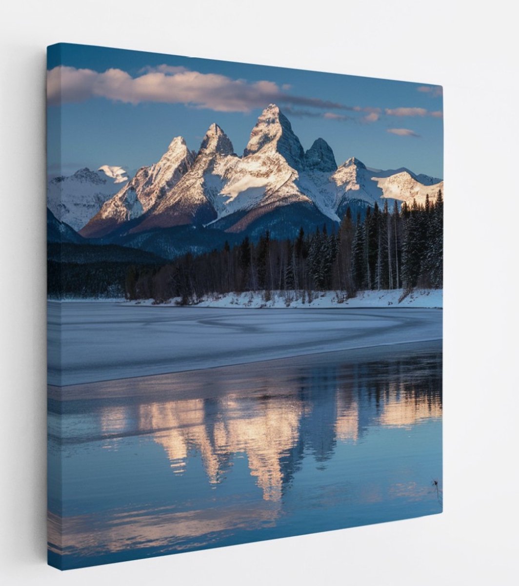 Saammp Canvas Schilderij - Landschap - Winter - Natuur - 60x60 - Foto op canvas - Wanddecoratie - Muurdecoratie Woonkamer - Slaapkamer decoratie - Canvas Print Multicolor