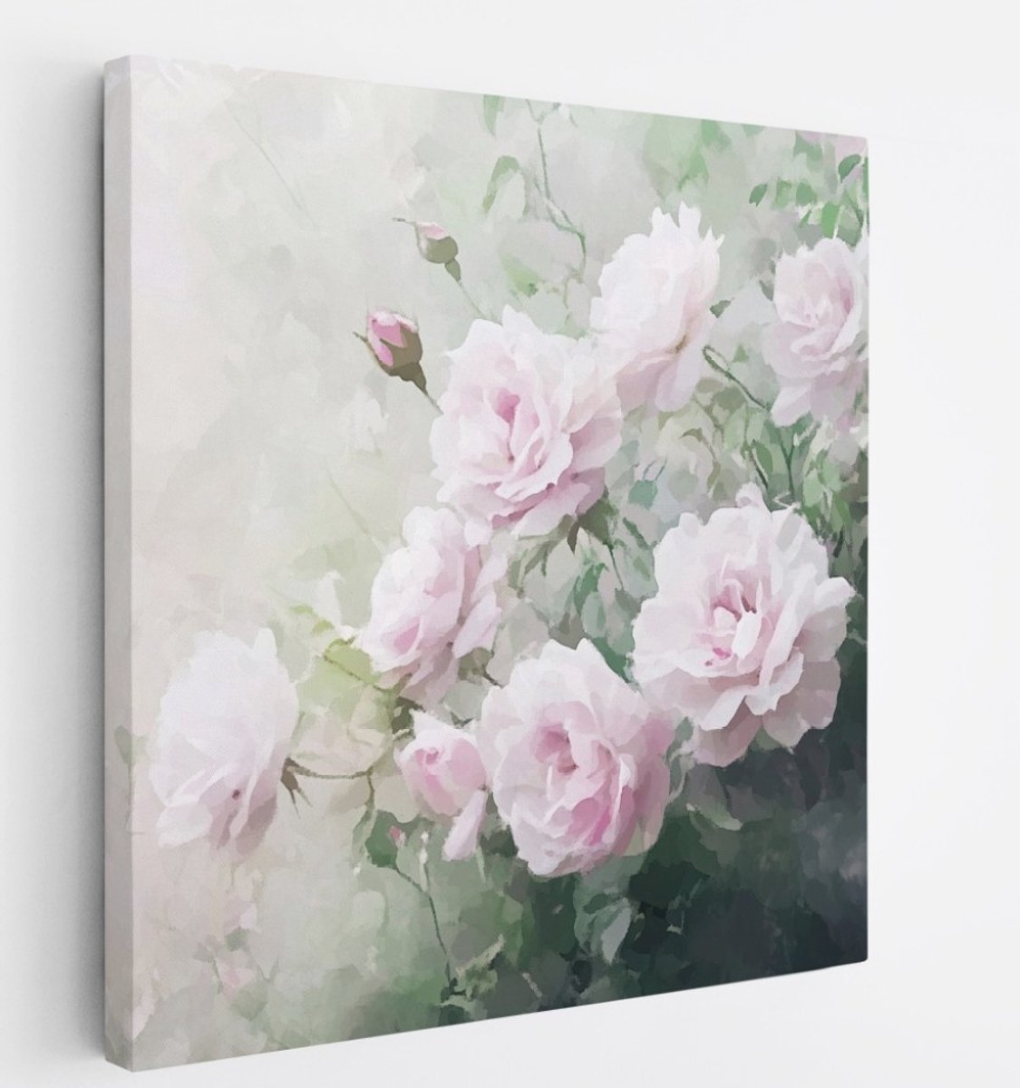 Saammp Canvas Schilderij - Waterverf Bloemen in Pasteltinten - Natuur - Abstract - 30x30 - Foto op canvas - Wanddecoratie - Muurdecoratie Woonkamer - Kantoor Decoratie Multicolor