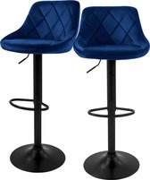 Bol.com Barkruk set van 2 blauw fluwelen bekleding met rugleuning en voetensteun in hoogte verstelbaar 62-82cm ML-Design aanbieding