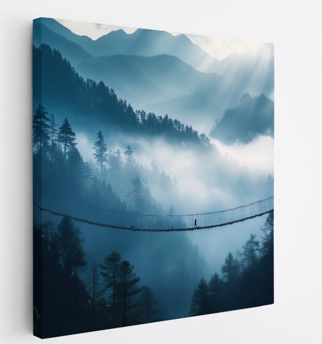 Saammp Canvas Schilderij - Natuur - Hangbrug - landschap - 100x100 - Foto op canvas - Wanddecoratie - Muurdecoratie Woonkamer - Slaapkamer decoratie - Canvas Print Multicolor