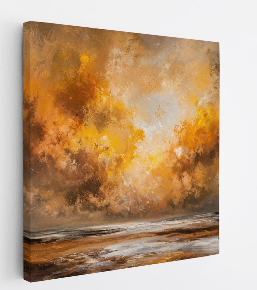 Saammp Canvas Schilderij - Landschap - Oranje - Abstract - 60x60 - Foto op canvas - Wanddecoratie - Muurdecoratie Woonkamer - Slaapkamer decoratie - Canvas Print Multicolor