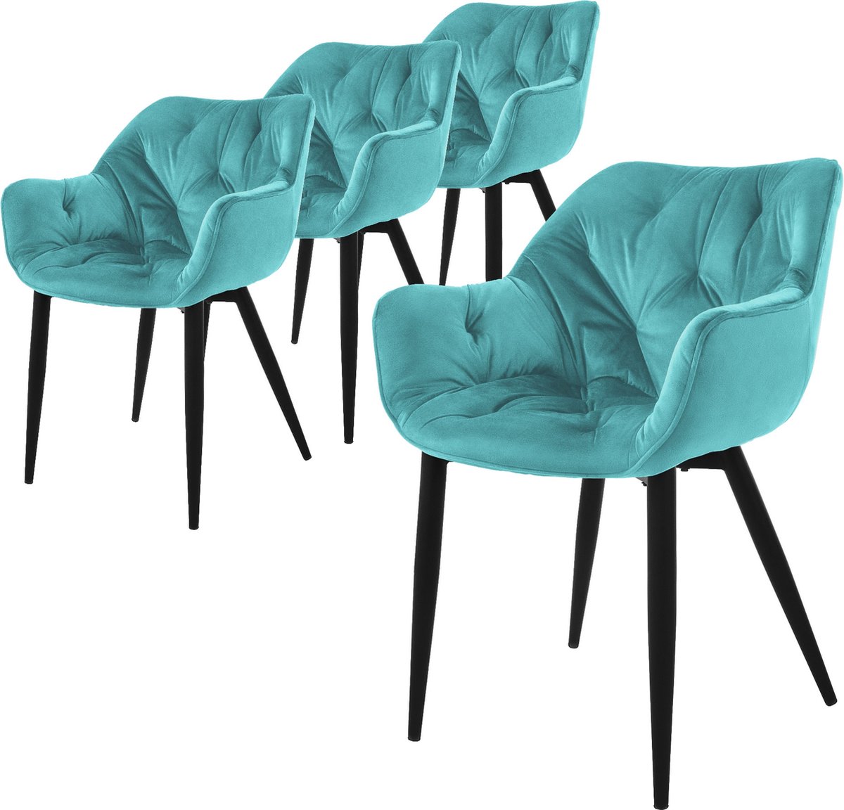 ml-design eetkamerstoelen set van 4, petrol, keukenstoel met dikke fluwelen gestoffeerde zitting, metalen poten, woonkamerstoel met rugleuning en armleuningen, gewatteerde stoel ergonomische fauteuil