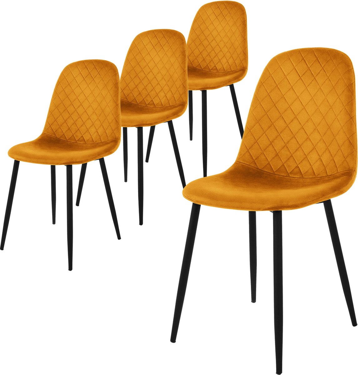 ml-design eetkamerstoelen set van 4, mosterdgeel, keukenstoel met fluwelen bekleding, woonkamerstoel met rugleuning, gestoffeerde stoel met metalen poten, ergonomische eetkamerstoel Scandinavisch