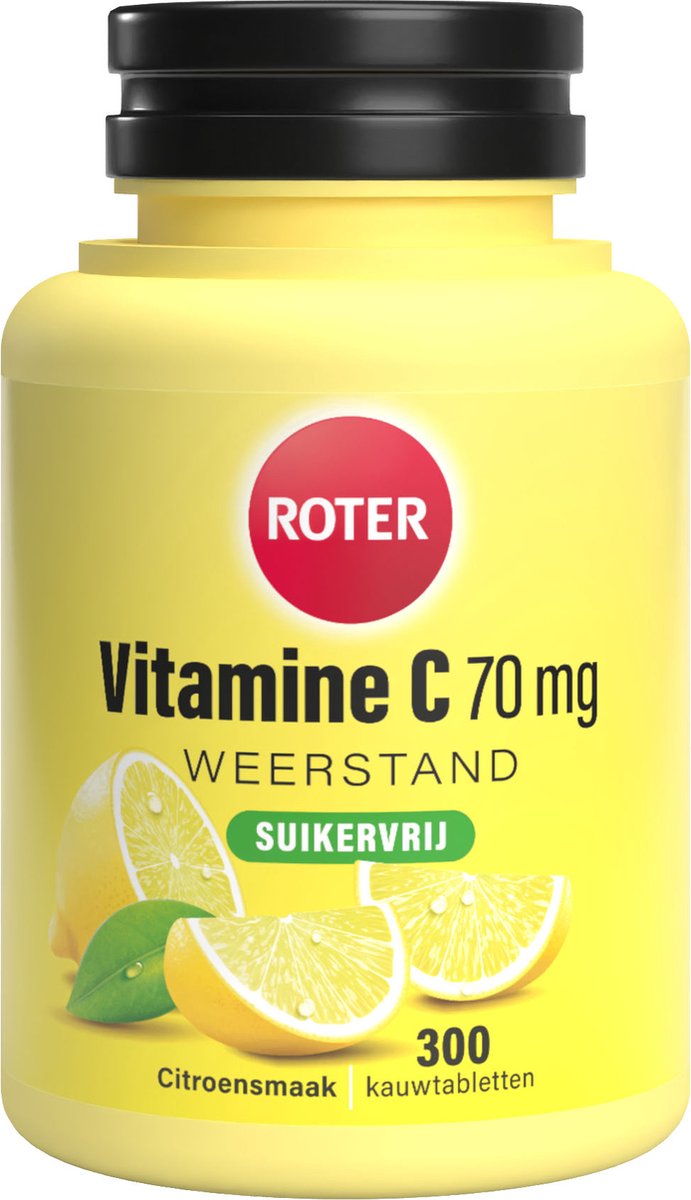 Goedkoopste Roter Vitamine C 70mg Suikervrij - Vitamine C ondersteunt je weerstand - 300 suikervrije kauwtabletten met citroensmaak
