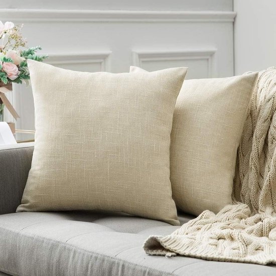 MIULEE Kussensloop, sierkussen, linnenlook, decoratieve kussensloop, bankkussen, decoratief kruis met verborgen ritssluiting, voor bank, slaapkamer, set van 2, 40 x 40 cm, melkwit
