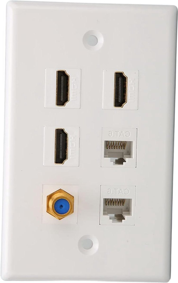 Muurplaat 6 Poorten HD Netwerk - TV Signaal, F Head, CAT6 Keystone Jack - Thuis .