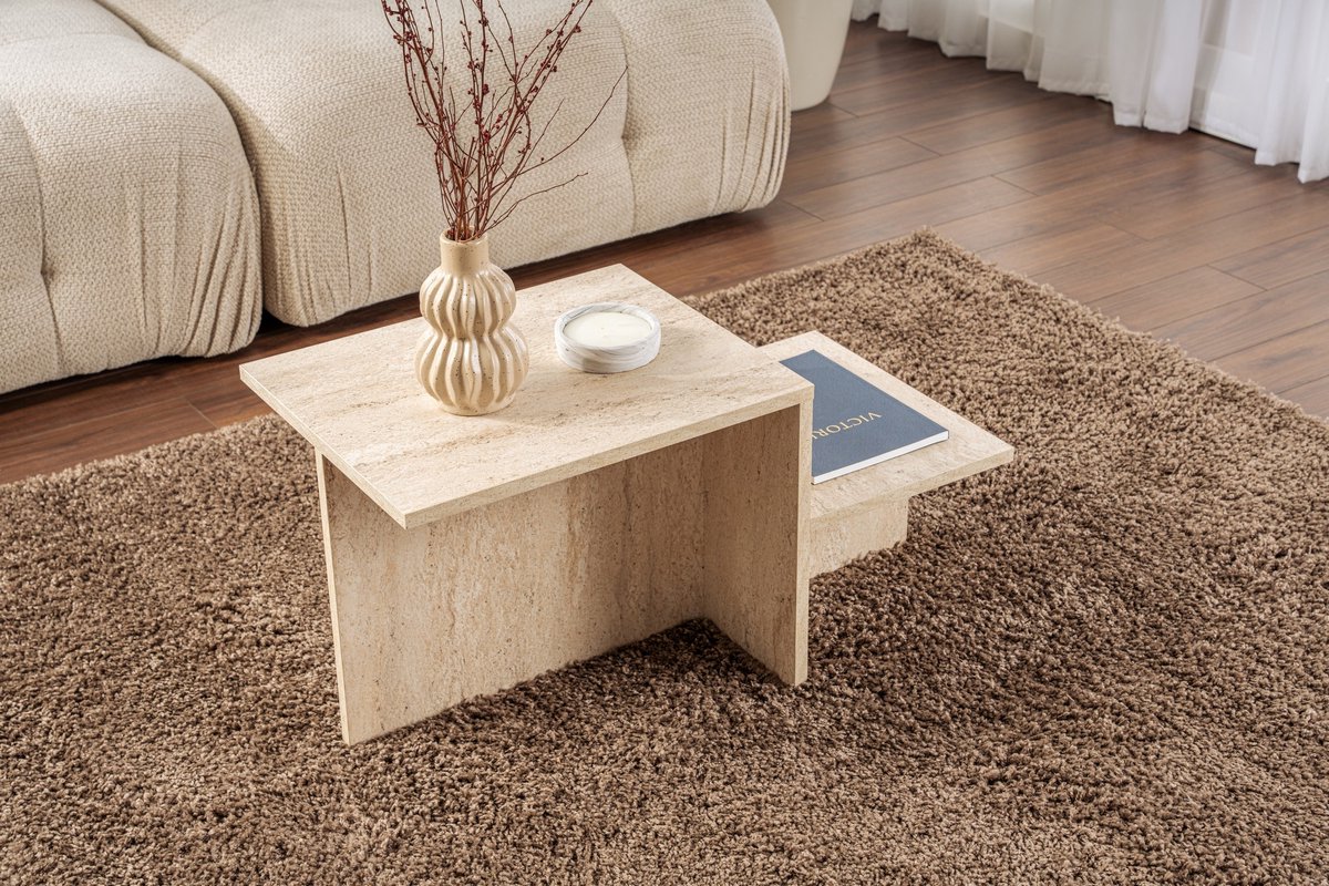 Skye Decor Dimehouse Salontafel Beige Marmerlook Melamine Eterna - 40x80x40 cm - Hout - Japandi - Rechthoek