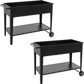 ML-Design Set van 2 metalen mobiele verhoogde bedden, 98x50x79,5 cm, zwart, mobiele plantenbak met plank, wielen en handvat, plantenbak voor tuin en balkon, tuinbed groentebed kruidenbak bloembak
