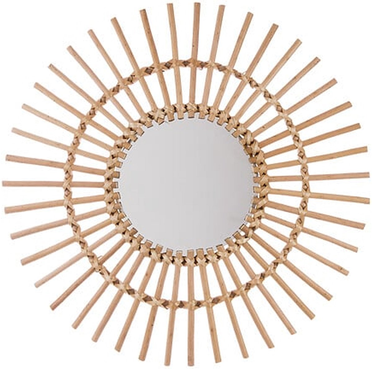 Atmosphera Wandspiegel Sun Jane - Boho/ibiza stijl - bloemdesign - rotan - lichtbruin - rond - 58 cm