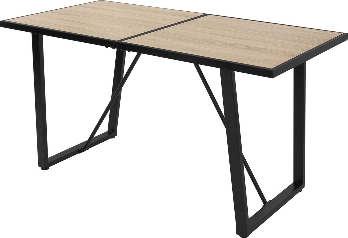 ml-design eettafel 140x70x75 cm, eiken look, rechthoekige eetkamertafel voor 6 personen, industriële keukentafel, woonkamertafel met metalen frame, bureau met in hoogte verstelbare schroefpoten Bruin, Zwart