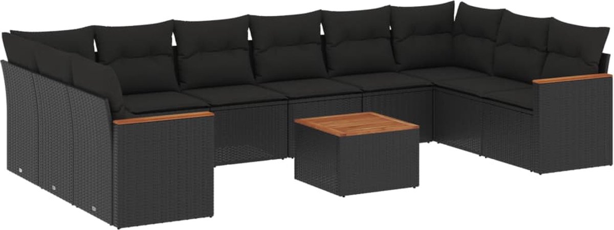 The Living Store 11-delige Loungeset met kussens poly rattan zwart - Loungeset - Tuinlounge - Lounge Set - Buitentijnen - Outdoor Furniture