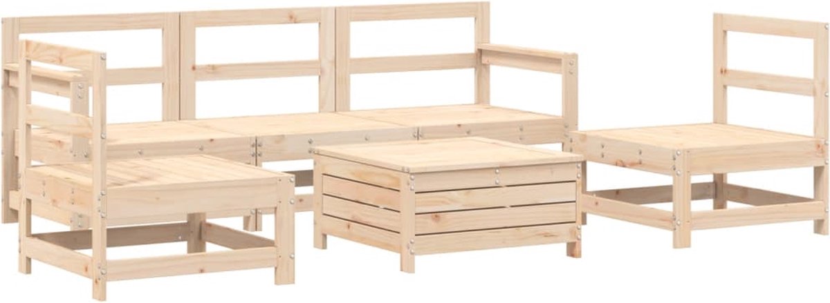 The Living Store 6-delige Loungeset massief grenenhout - Tuin Lounge Set - Hoek Bank - Loungeset Grenenhout - Buitentijnen - Outdoor Furniture