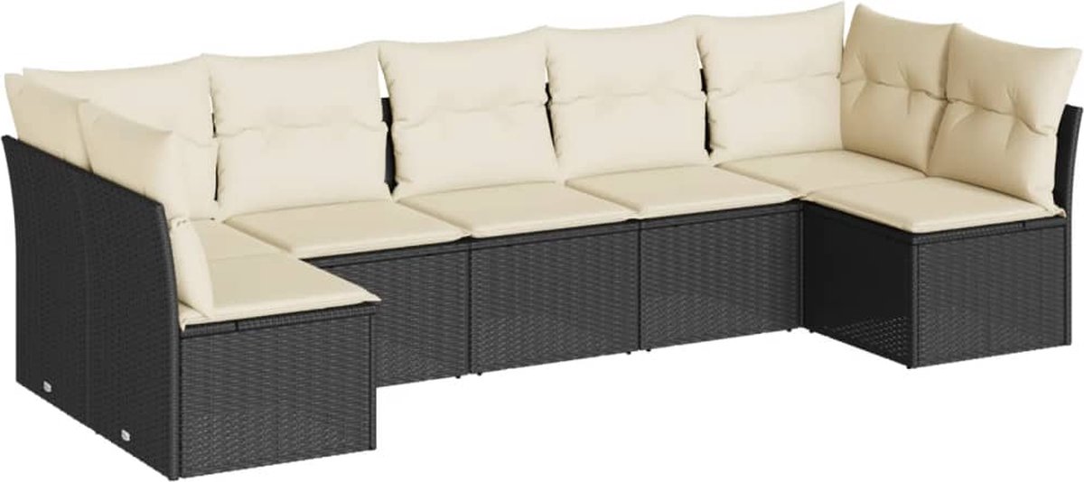 The Living Store 7-delige Loungeset met kussens poly rattan zwart - Loungebank - Lounge Set - Tuinlounge - Buitentijdbanken - Outdoor Furniture