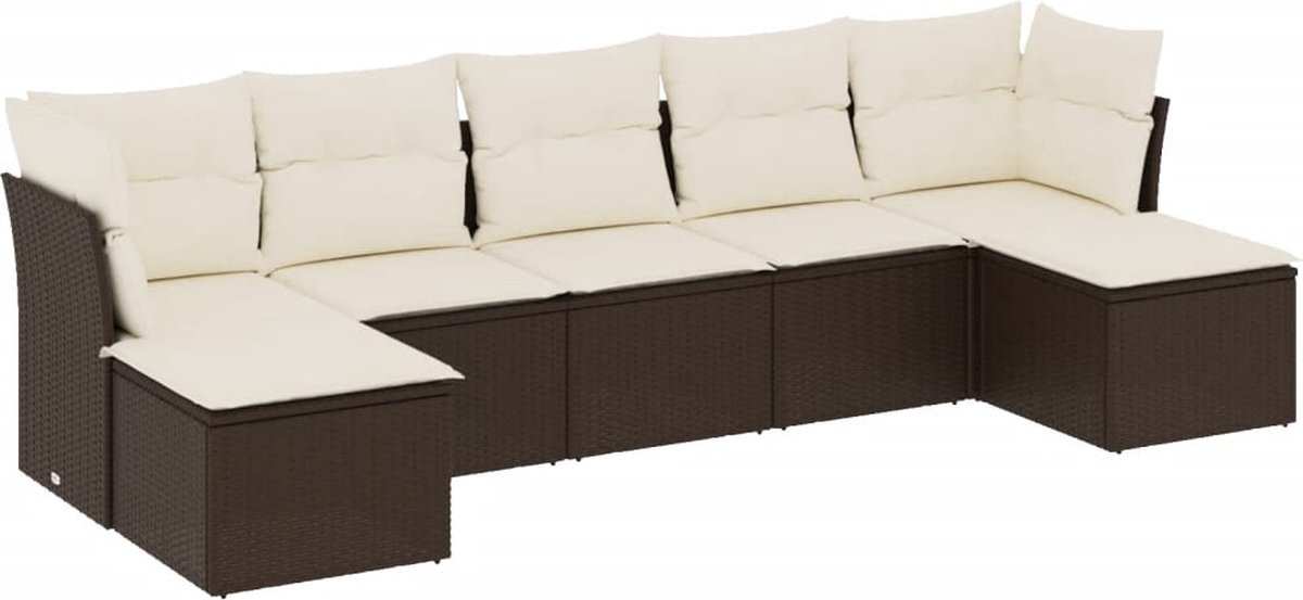 The Living Store 7-delige Loungeset met kussens poly rattan bruin - Loungebank - Lounge Set - Tuinlounge - Buitendiner - Outdoor Furniture