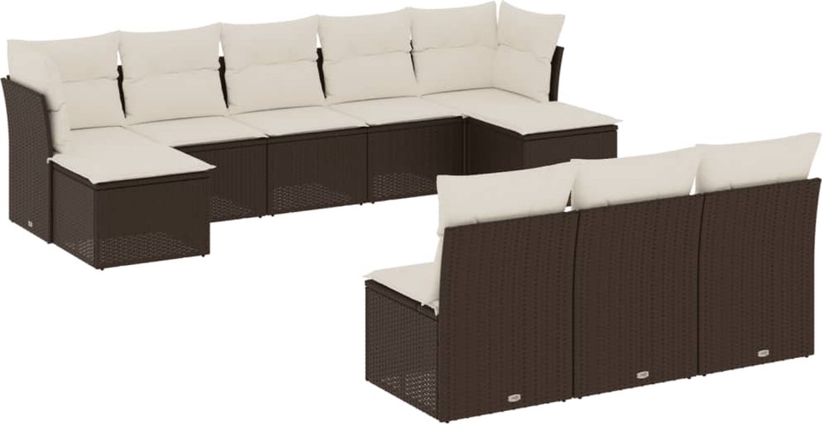 The Living Store 10-delige Loungeset met kussens poly rattan bruin - Loungebank - Lounge Set - Tuinlounge - Buitendiner - Outdoor Furniture