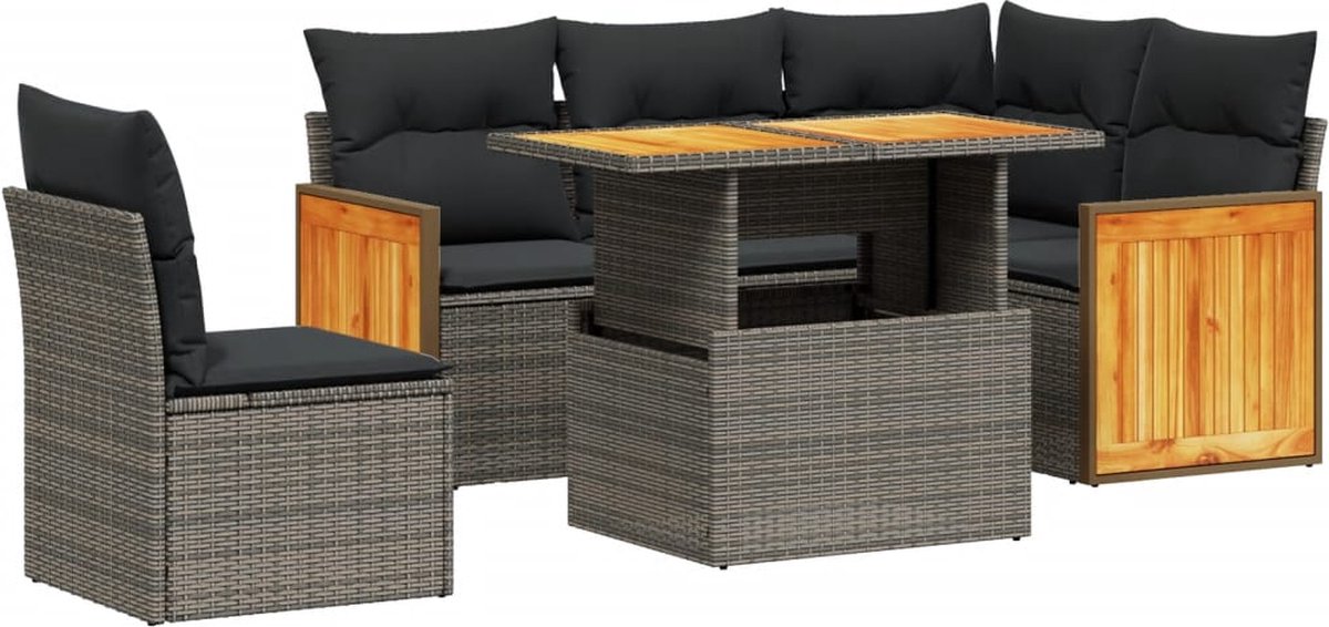 The Living Store 6-delige Loungeset met kussens poly rattan beige - Loungeset - Tuinlounge - Lounge Set - Buitendining - Outdoor Furniture