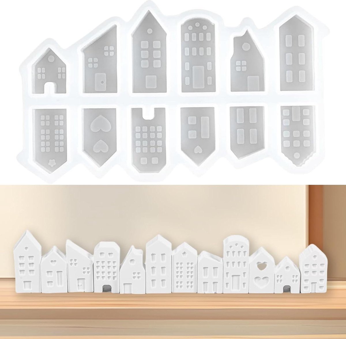 Kerst siliconen gietvormen huizen (1 vorm bevat 12 bouwdesigns)