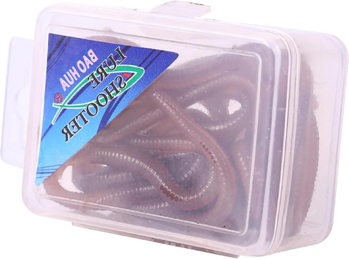 17-18 stuks 10cm zachte aasvormige visgeur kunstaas in transparante box - nepaas simulatie regenworm voor vissers - zachte PVC visaas set