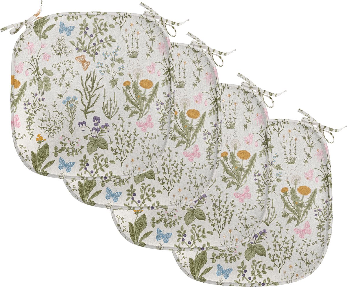 New Bed Bloemmotief Vintage tuinplanten Stoelkussen Stoelkussen Set van 4, Anti-Slip Zitting Pad, 40 cm x 40 cm