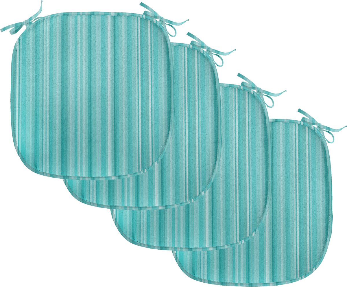 New Bed Aqua Oceanisch Geïnspireerde Blauwe Lijnen Stoelkussen Set van 4, Anti-Slip Zitting Pad, 40 cm x 40 cm