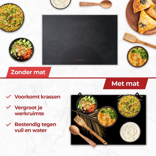 KitchyMist Inductie Beschermer 80x52 cm - Gouden Bladeren - Kookplaat Beschermer - Afdekplaat voor Kookplaat - Inductie Mat - Spatscherm Achterwand Keuken