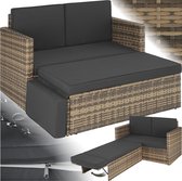 Bol.com tectake® Wicker loungebank - Met voetenbank - Voor 2 personen - Loungebank met zit- en rugkussens - Weerbestendig - Idea... aanbieding