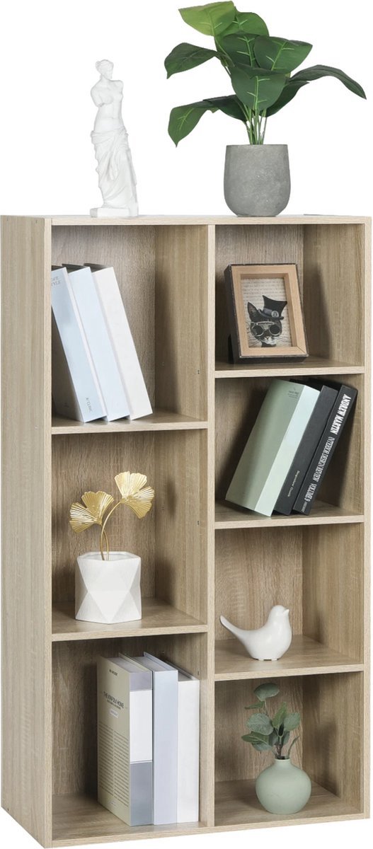Bolt Edge Boekenkast - 7 Vakken - Oak - MDF - Voor Woonkamer en Slaapkamer