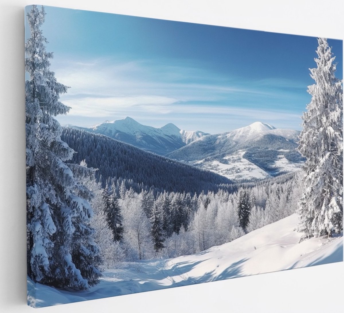 Saammp Canvas Schilderij - Natuur - Berg - Sneeuw - landschap - 30x20 - Foto op canvas - Wanddecoratie - Muurdecoratie Woonkamer - Slaapkamer decoratie - Canvas Print Multicolor