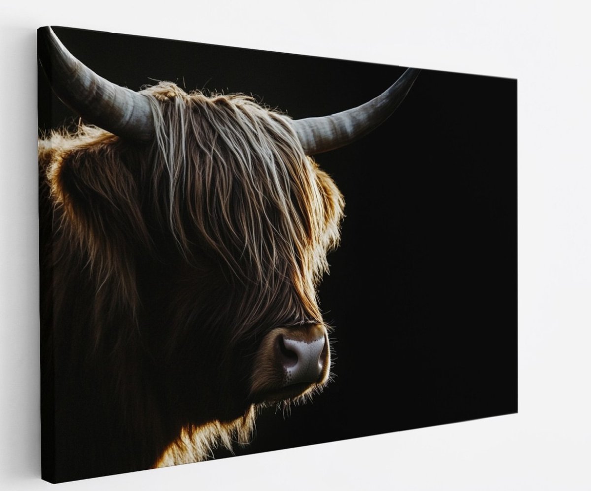 Saammp Canvas Schilderij Schotse Hooglander Koe tussen de rode bloemen - Dieren - Natuur - 120x80 - Foto op canvas - Wanddecoratie - muurdecoratie Woonkamer - Slaapkamer decoratie - Canvas Print Multicolor