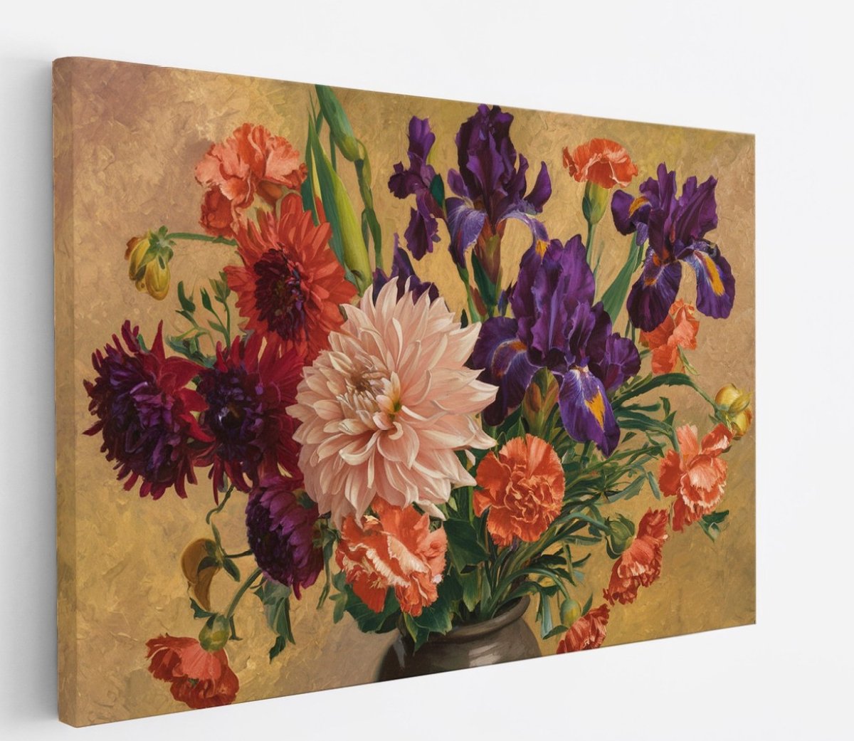 Saammp Canvas Schilderij - Gekleurde Bloemen in een vaas - Natuur - 70x50 - Foto op canvas - Wanddecoratie - Muurdecoratie Woonkamer - Kantoor Decoratie Multicolor